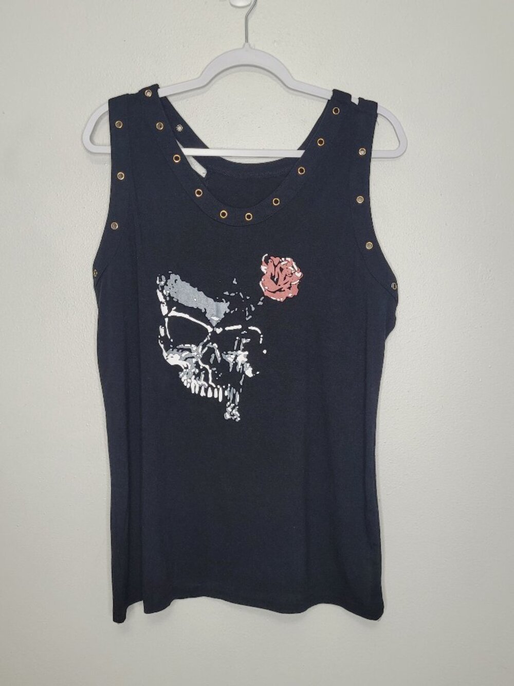 Black skull flower cyber grunge punk rivet biker emo tank top